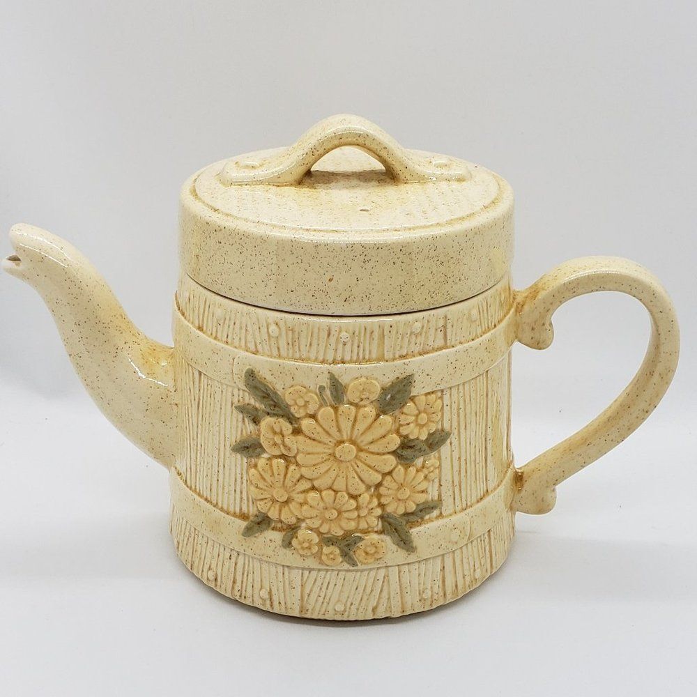 Signed Vintage 1981 Hand Made Ceramic Woodland Flowered Teapot or Planter